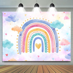 Toile de fond colorée de fête d'anniversaire de filles de nuages d'arc-en-ciel