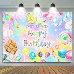 Toile de fond d'anniversaire de bonbons de célébration douce colorée
