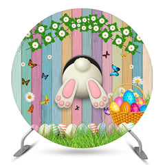 Bois coloré et oeufs lapin rond toile de fond de Paques