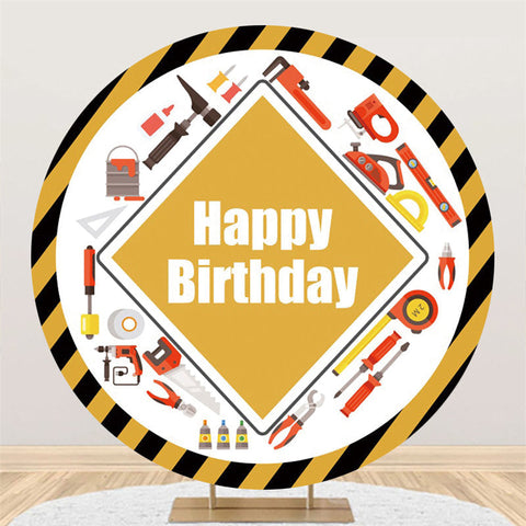Outils de construction joyeux anniversaire toile de fond ronde pour enfant