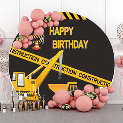 Camion de construction joyeux anniversaire toile de fond ronde