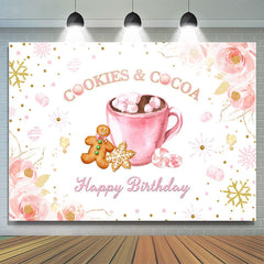 Biscuit et cacao joyeux anniversaire fond floral rose pour la fête