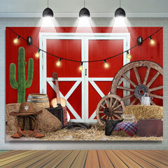 Cowboy Fram avec toile de fond joyeux anniversaire thème porte rouge