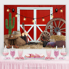 Cowboy Fram avec toile de fond joyeux anniversaire thème porte rouge