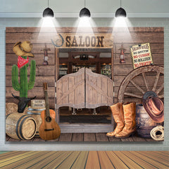 Fond de joyeux anniversaire en bois sur le thème du Cowboy Saloon Bar