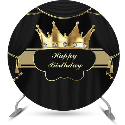 Toile de fond d'anniversaire rond diamant or noir couronne