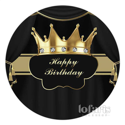 Toile de fond d'anniversaire rond diamant or noir couronne