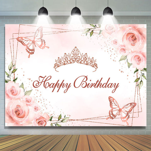 Couronne Papillon Floral Rose Joyeux Anniversaire Toile de Fond