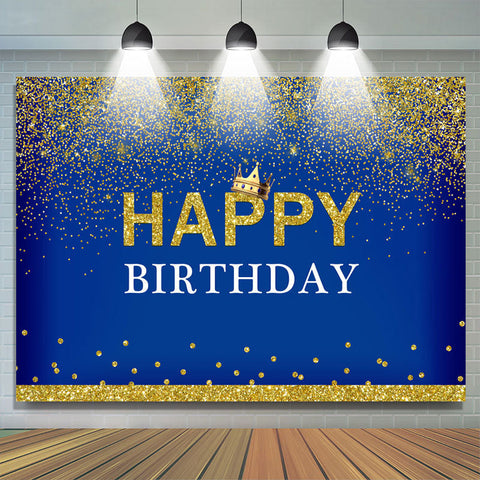 Couronne Joyeux Anniversaire Royal Blue Gold Glitter Toile de Fond pour Hommes