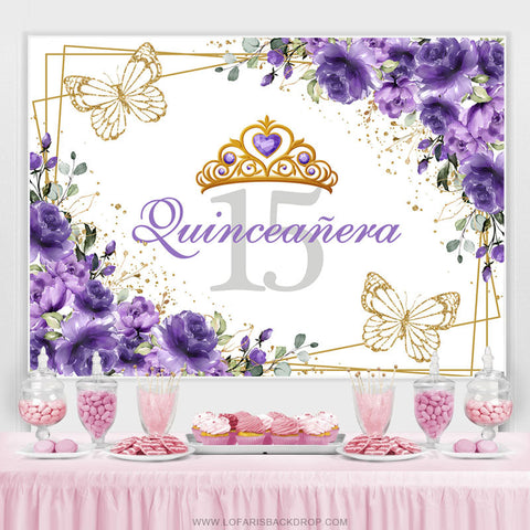 Couronne Violet Or Floral 15e Anniversaire Toile de Fond Pour Fille