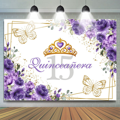 Couronne Violet Or Floral 15e Anniversaire Toile de Fond Pour Fille