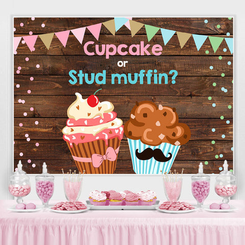 Cupcake et Stud Muffin Gender Baby Shower Backdrop