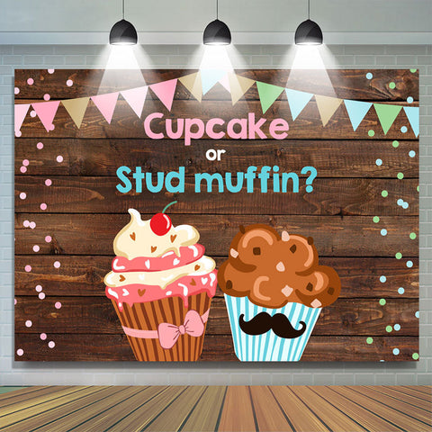 Cupcake et Stud Muffin Gender Baby Shower Backdrop