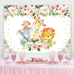 Toile de fond de roses roses et blanches d'animaux de dessin animé mignon