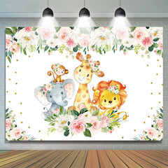 Toile de fond de roses roses et blanches d'animaux de dessin animé mignon