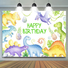 Fond de joyeux anniversaire de plantes de dinosaures mignons pour garçon