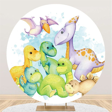 Toile de fond ronde de fête d'anniversaire de dinosaure mignon pour garçon