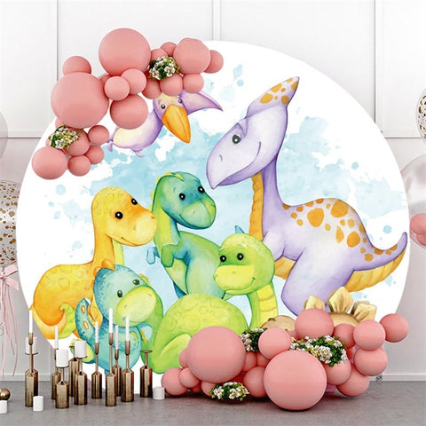 Toile de fond ronde de fête d'anniversaire de dinosaure mignon pour garçon