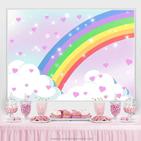 Coeur mignon nuage et arc-en-ciel joyeux anniversaire toile de fond