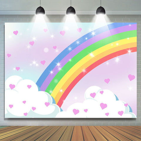 Coeur mignon nuage et arc-en-ciel joyeux anniversaire toile de fond