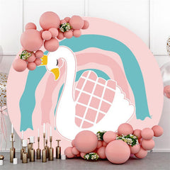 Toile de fond ronde mignonne de cygne rose pour la fête de naissance de fille
