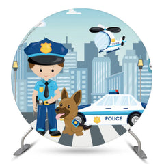 Toile de fond ronde de trottoir de policier mignon pour l'anniversaire