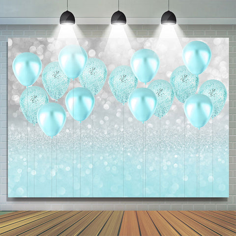 Cyan Glitter Balloon Bokeh Toile de fond pour la fête d'anniversaire