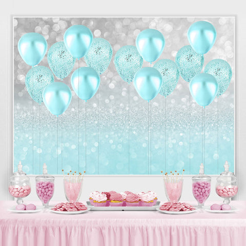 Cyan Glitter Balloon Bokeh Toile de fond pour la fête d'anniversaire