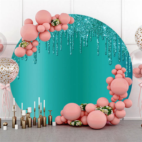 Décoration de fond de fête d'anniversaire ronde à paillettes cyan
