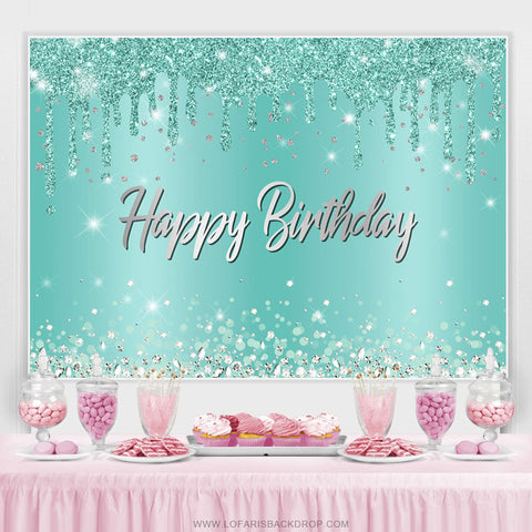 Cyan Glitter Silver Diamonds Joyeux Anniversaire Toile de Fond