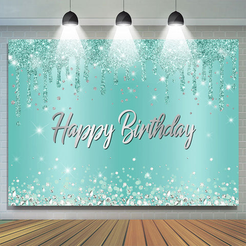 Cyan Glitter Silver Diamonds Joyeux Anniversaire Toile de Fond