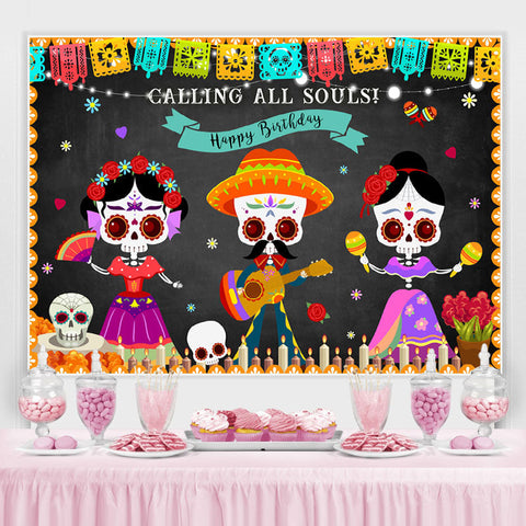 Danse Squelette Mexicain Fiesta Joyeux Anniversaire Toile de Fond