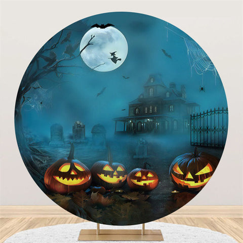 Chateau Bleu Foncé Lune Nuit Halloween Citrouille Toile de Fond