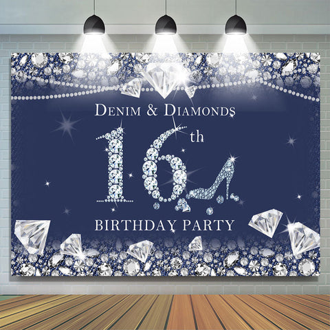 Denim bleu fonc¨| et diamants 16e anniversaire toile de fond