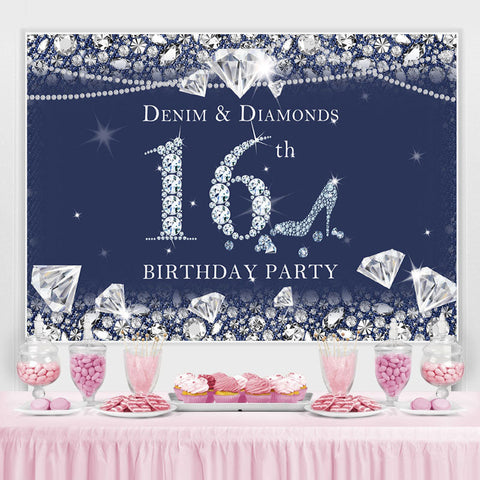 Denim bleu fonc¨| et diamants 16e anniversaire toile de fond