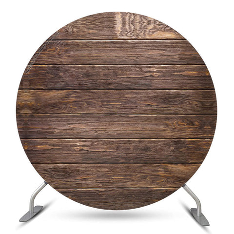 Fond d'anniversaire rond de mur de texture de bois brun foncé