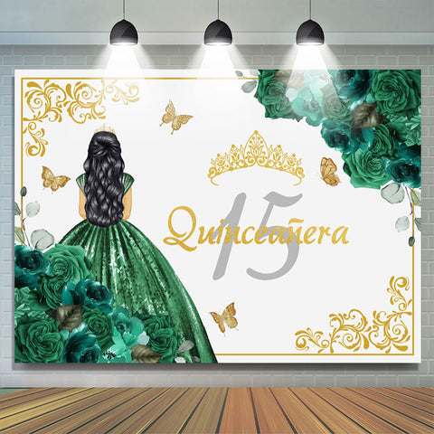 Toile de fond joyeux anniversaire princesse vert foncé Sweet 15