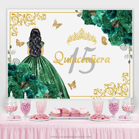 Toile de fond joyeux anniversaire princesse vert foncé Sweet 15