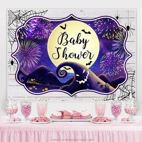 Toile de fond de douche de bébé Halloween lune nuit violet foncé