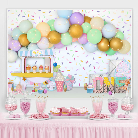 Dessert Store Glitter Balloon Happy 1St Birthdab Toile de Fond