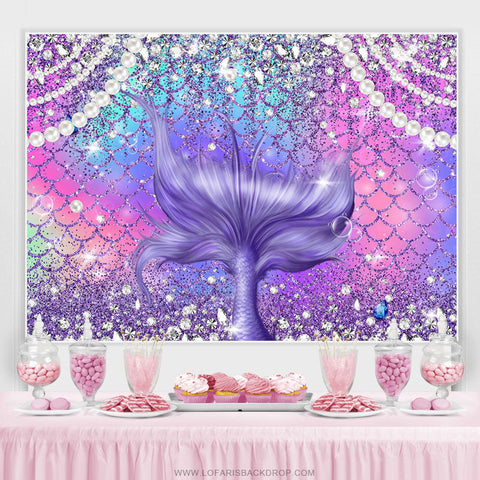 Toile de fond d'anniversaire de sirène de paillettes violettes de diamant et de perle