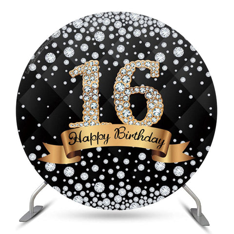 Diamant Noir Or Joyeux 16e Anniversaire Toile de Fond Ronde