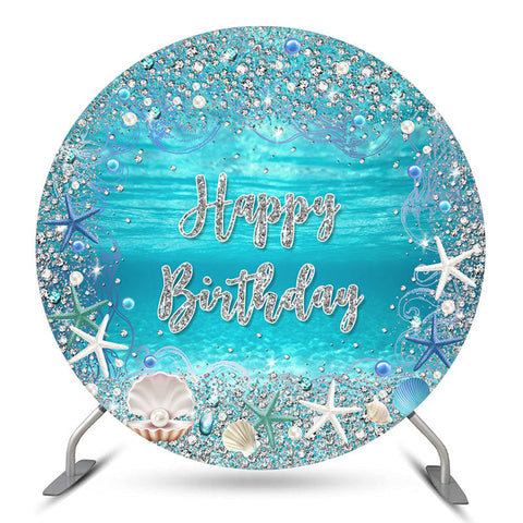 Toile de fond ronde Happy Birthday Diamond Blue Undersea