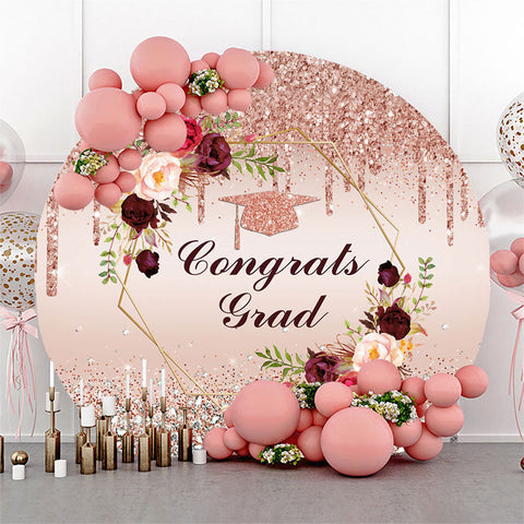 Diamants Rose Gold Glitter Floral Circle Grad Backdrop