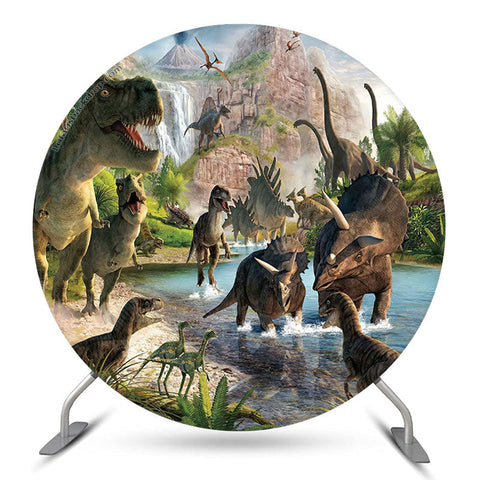 Toile de fond ronde de fête d'anniversaire de dinosaure pour garçon