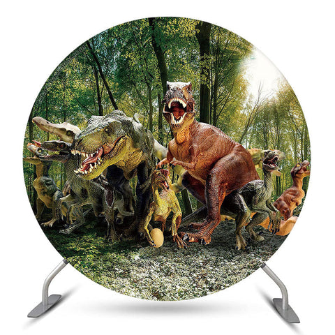 Couverture de toile de fond ronde anniversaire dinosaure pour garçons