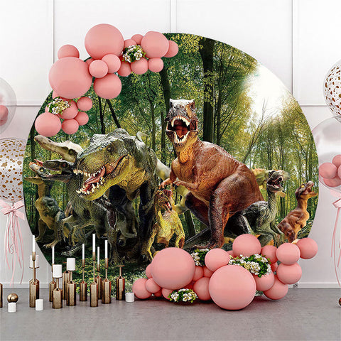 Couverture de toile de fond ronde anniversaire dinosaure pour garçons