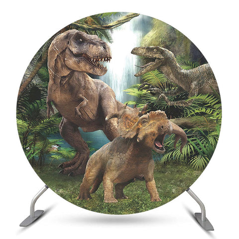 Forêt de dinosaures pour la couverture de toile de fond ronde de fête de garçons