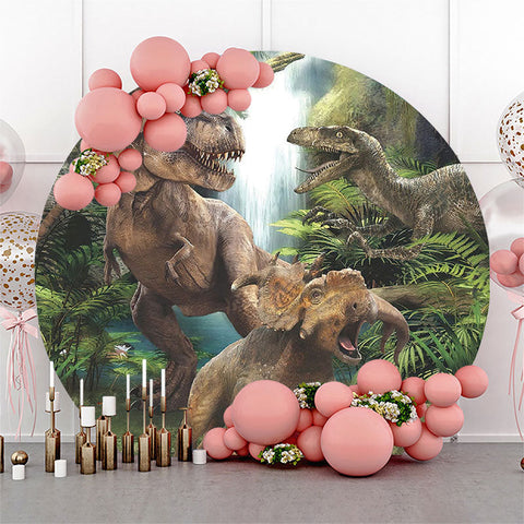 Forêt de dinosaures pour la couverture de toile de fond ronde de fête de garçons