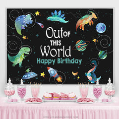 Toile de fond d'anniversaire de l'espace de dinosaure hors de ce monde